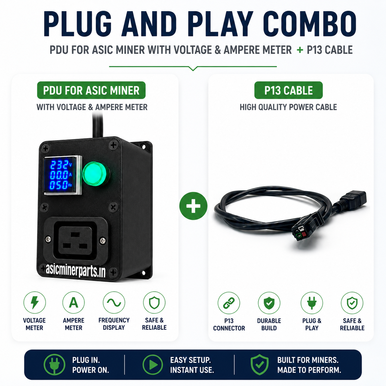 Heavy Duty C19 PDU with Voltage, Ampere & Frequency Meter for ASIC Miner | Plug & Play Mining PDU