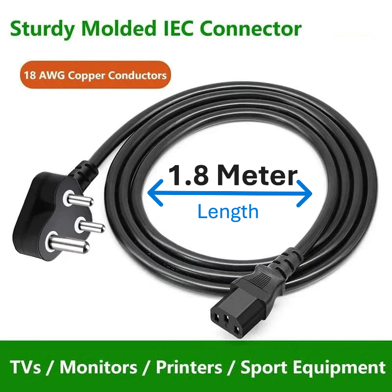 FEDUS 10A C13 to Indian Plug IEC Power Cable (PC / PSU / Server Use)