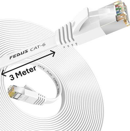 FEDUS Flat Cat6 Ethernet LAN Cable – 1Gbps, 250MHz High-Speed RJ45 Cable