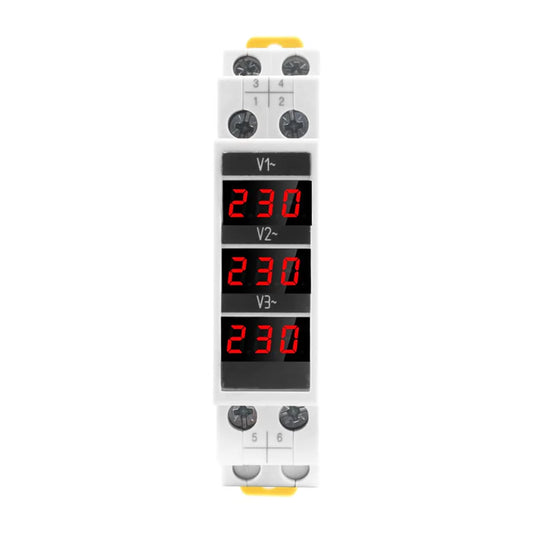 Amicisense 3-Phase Voltage Meter | AC 80–500V Mini Voltage Tester with LED Display & DIN Rail Mount