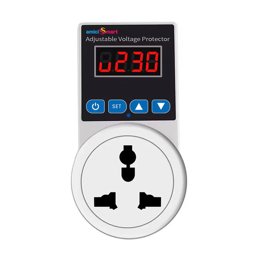 AmiciSmart Socket Voltage Protector | 16A Load Capacity with 6A Plug | Over & Under Voltage Protection with LED Display