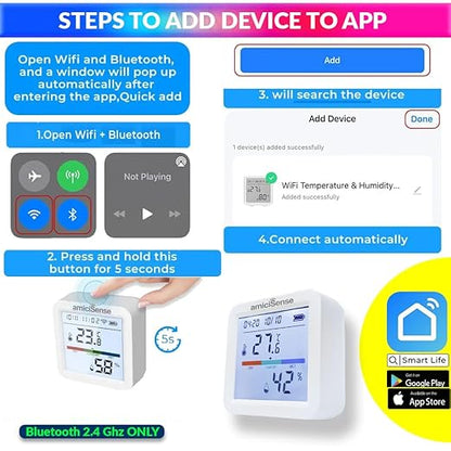 WiFi Temperature Humidity Sensor, Thermometer Hygrometer with Data Export Feature Compatible with SmartLife App