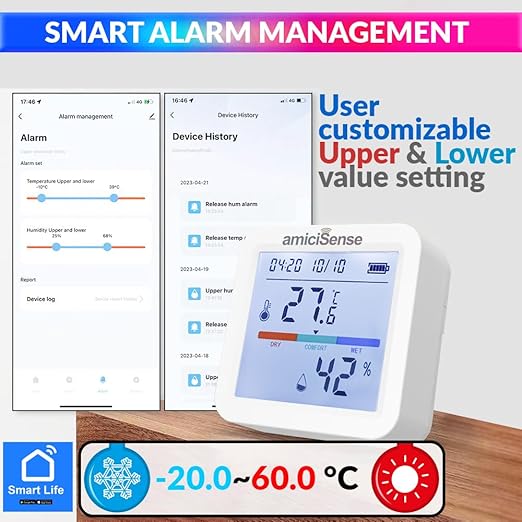 WiFi Temperature Humidity Sensor, Thermometer Hygrometer with Data Export Feature Compatible with SmartLife App