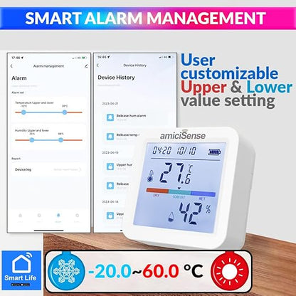 WiFi Temperature Humidity Sensor, Thermometer Hygrometer with Data Export Feature Compatible with SmartLife App