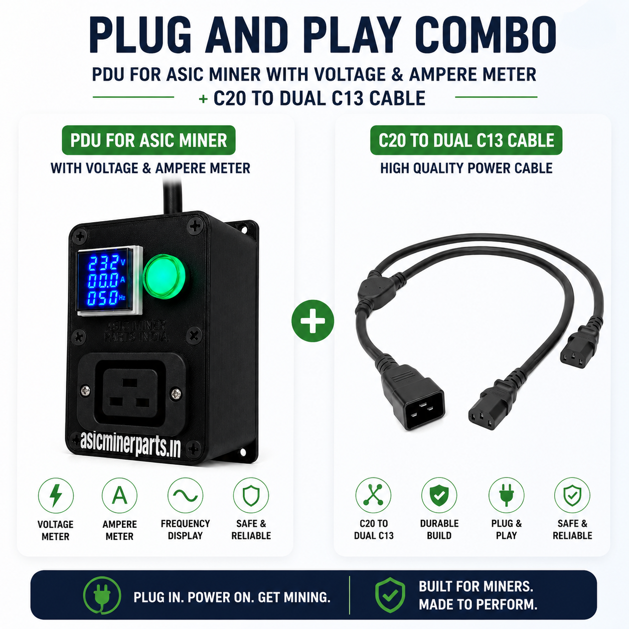 Heavy Duty C19 PDU with Voltage, Ampere & Frequency Meter for ASIC Miner | Plug & Play Mining PDU