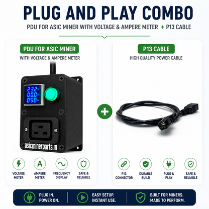 Heavy Duty C19 PDU with Voltage, Ampere & Frequency Meter for ASIC Miner | Plug & Play Mining PDU