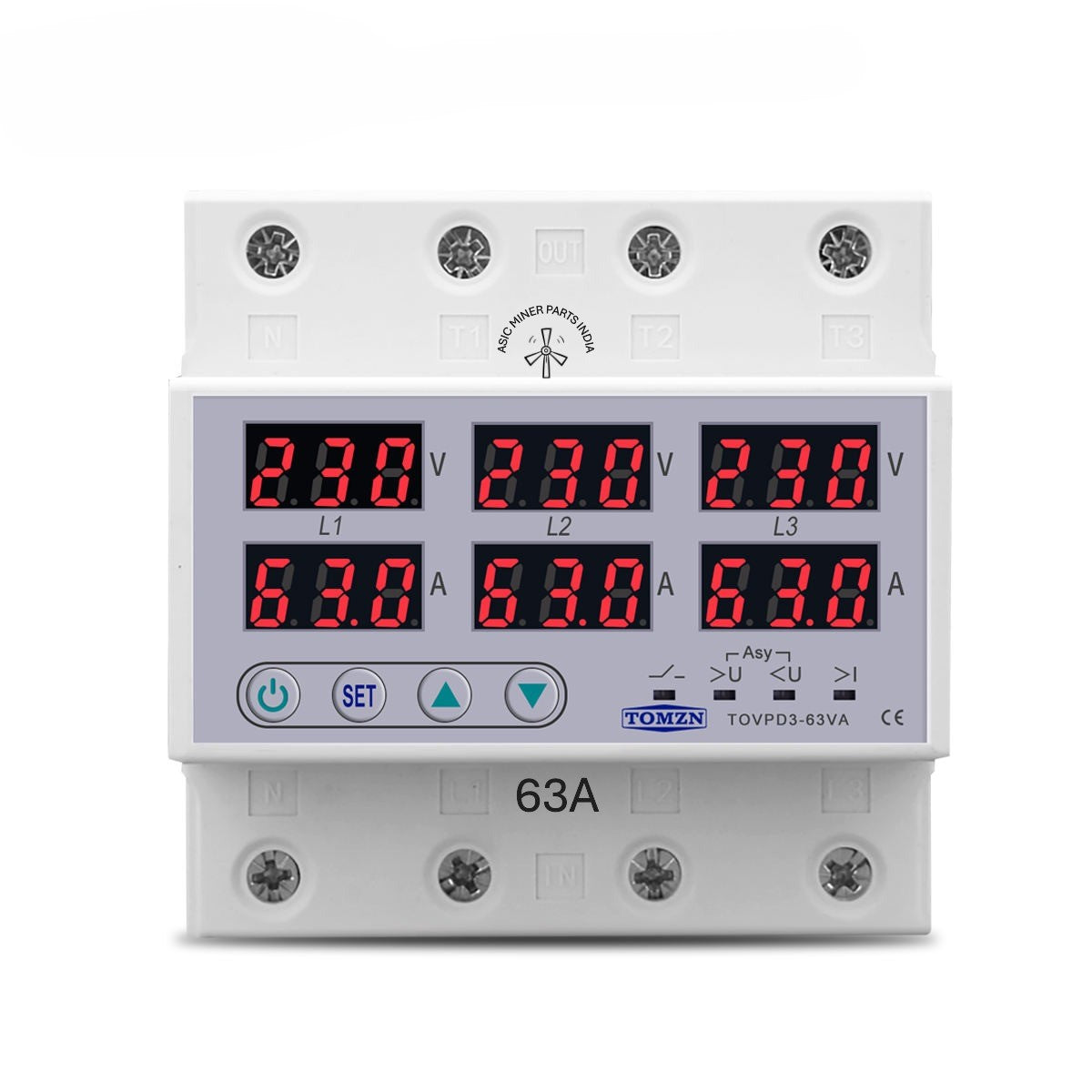 AmiciSmart Three-Phase Voltage Protector for ASIC Miners (220V / 440V, 63A)