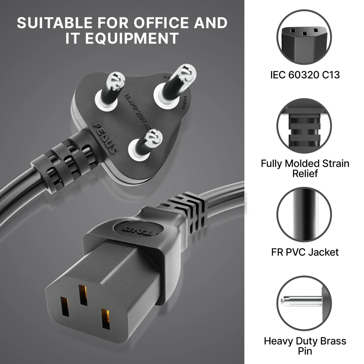 FEDUS 16A C13 Power Cable for ASIC Miners – Compatible with Antminer S19, L7, D9 and Others