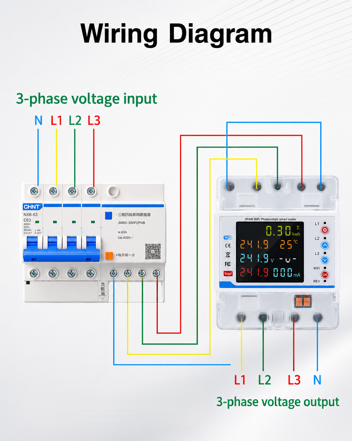 3 Phase 100A WiFi Smart Voltage Protector Relay with Remote ON/OFF, Over Under Voltage, Phase Failure Protection